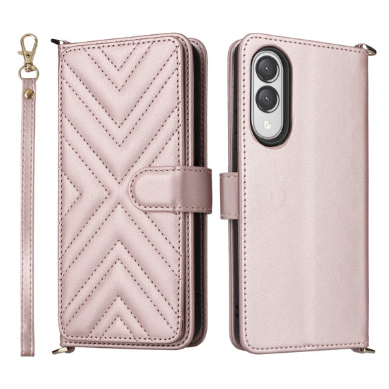 Θήκη με πτερύγιο για Samsung Galaxy S25 Edge, Crossbody Leather Wallet, ροζ