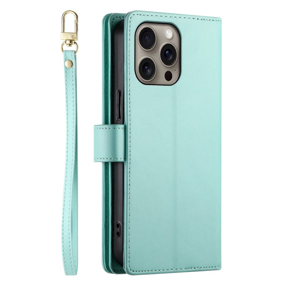 Θήκη με πτερύγιο για iPhone 16 Pro Max, Wallet Zipper Pocket, πράσινη