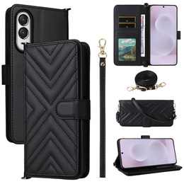 Θήκη με πτερύγιο για Samsung Galaxy S25 Edge, Crossbody Leather Wallet, μαύρη