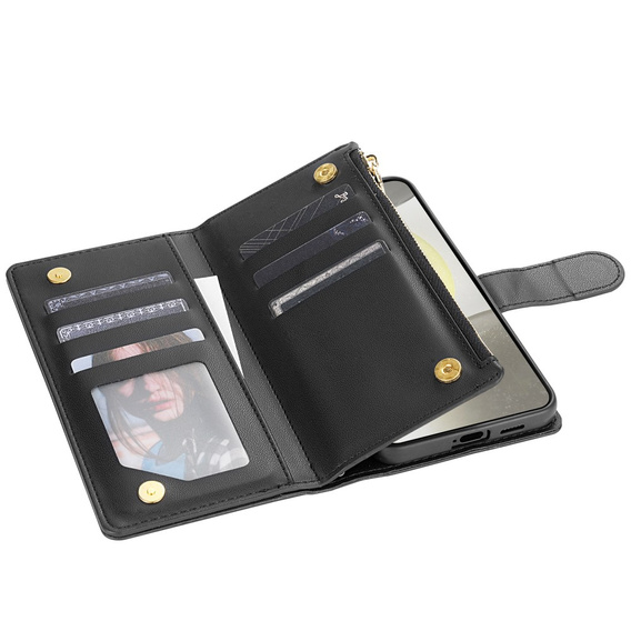 θήκη πτερύγιο για Samsung Galaxy S25 Edge, Rhombus Crossbody Leather, μαύρη