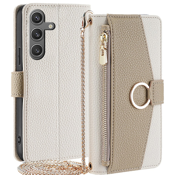θήκη Wallet Zipper Pocket flip για το Samsung Galaxy S24, Wallet Zipper Pocket, με καθρέφτη, λευκή