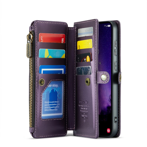 θήκη CASEME για Samsung Galaxy S24 FE, RFID Leather Wallet, με λουράκι ώμου, μωβ