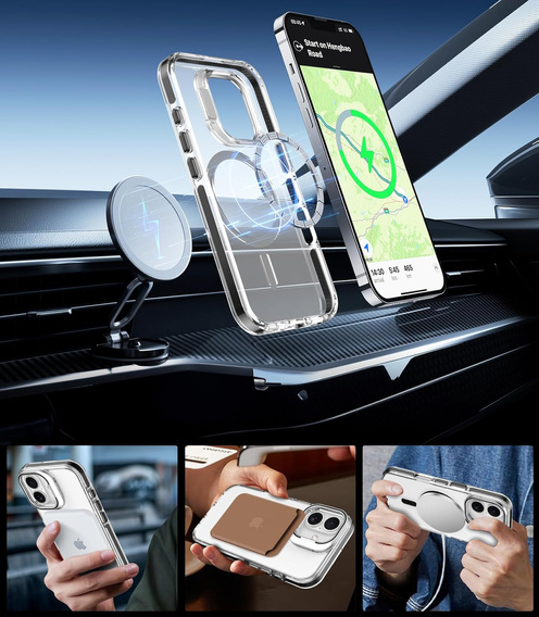 Θήκη για iPhone 17, για MagSafe, με βάση, διάφανη με μαύρα ένθετα