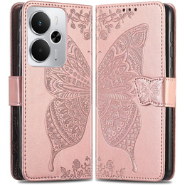 Θήκη με πτερύγιο για Realme 14 5G / Realme 14T 5G, Butterfly, ροζ rose gold