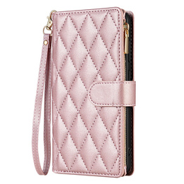 θήκη πτερύγιο για Samsung Galaxy A56 5G, Rhombus Crossbody Leather, ροζ rose gold