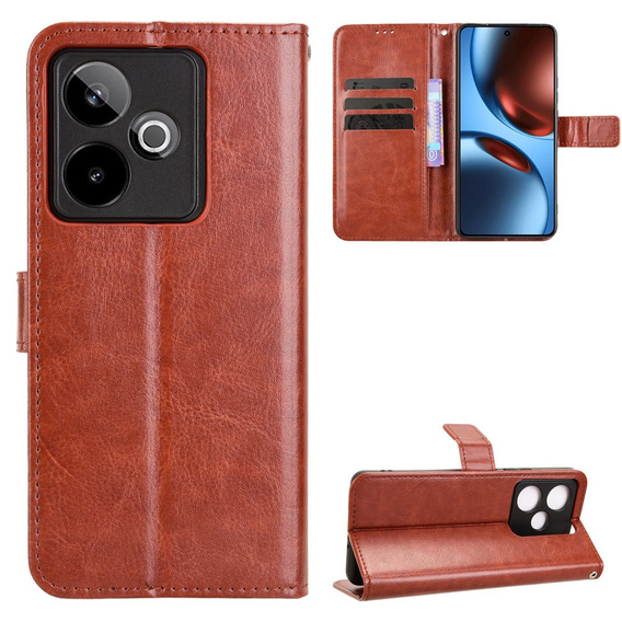 Θήκη με πτερύγιο για Realme GT 7 / 7T, Crazy Horse Wallet, καφέ