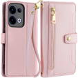 Θήκη με πτερύγιο για Oppo Reno 13, Wallet Zipper Pocket, ροζ
