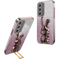 Θήκη για Samsung Galaxy A55 5G, Glitter Rabbit, με συρόμενη βάση στήριξης, ροζ