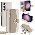 θήκη Wallet Zipper Pocket flip για το Samsung Galaxy S24, Wallet Zipper Pocket, με καθρέφτη, λευκή