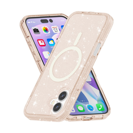 Θήκη για iPhone 17, για MagSafe, glitter, ημιδιαφανές χρυσό