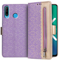 θήκη πτερύγιο για Huawei P30 Lite, Wallet Pocket Zipper Lace, μωβ