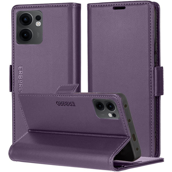 Θήκη για Oppo Reno 13F / Oppo Reno 13FS, ERBORD Glossy Litchi, πορτοφόλι με πτερύγιο, μωβ