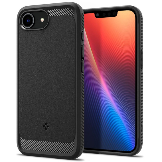 θήκη Spigen για iPhone 16E, Rugged Armor MagSafe, μαύρο + μετριασμένο γυαλί 9H