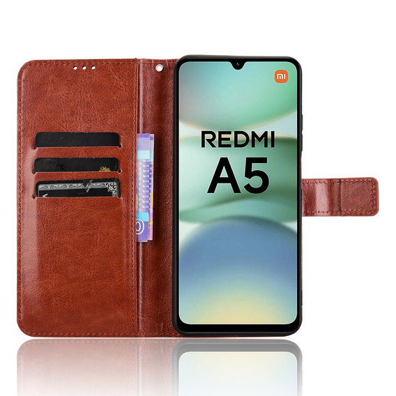 Θήκη με πτερύγιο για Xiaomi Redmi A5, Crazy Horse Wallet, καφέ