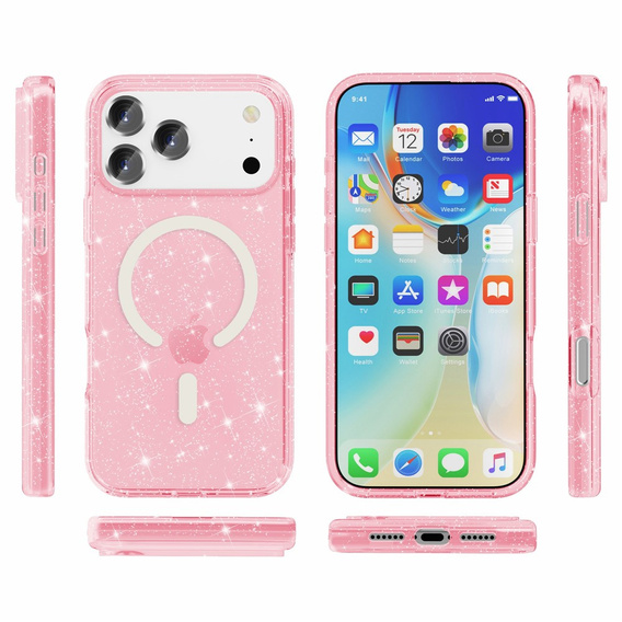 Θήκη για iPhone 17 Pro Max, για MagSafe, glitter - ημιδιαφανές ροζ
