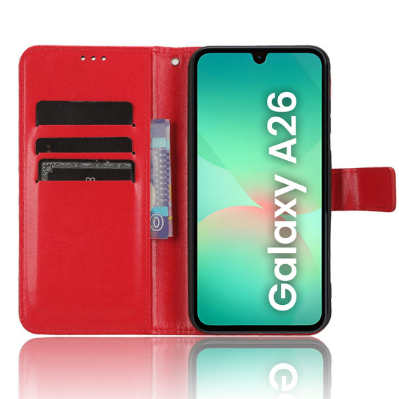 Θήκη με πτερύγιο για Samsung Galaxy A26, Crazy Horse Wallet, κόκκινη