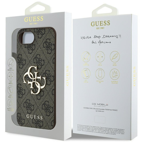 GUESS Θήκη για iPhone 16E, 4G Big Metal Logo, καφέ