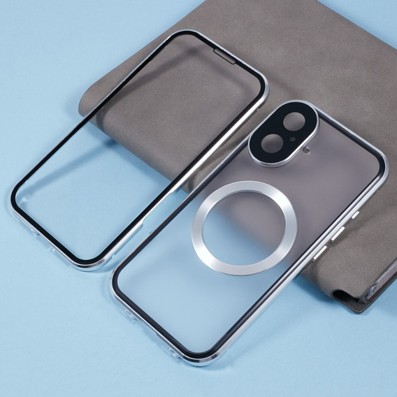 Μαγνητική θήκη MagSafe Dual Glass για iPhone 16, ασημένια