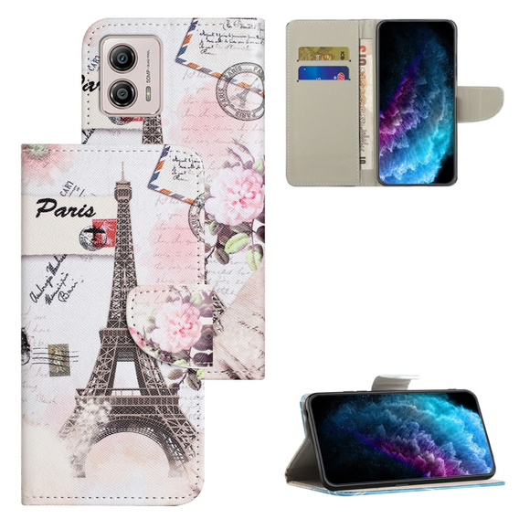 Θήκη με πτερύγιο για Motorola Moto G73 5G, Wallet, Eiffel Tower, λευκή