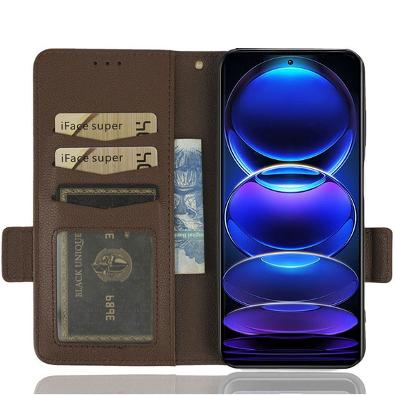 Θήκη με πτερύγιο για Xiaomi Redmi Note 12 5G / POCO X5 5G, Wallet Litchi Magnet, καφέ