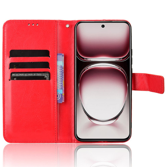 Θήκη με πτερύγιο για Oppo Reno 12 Pro, Crazy Horse Wallet, κόκκινη