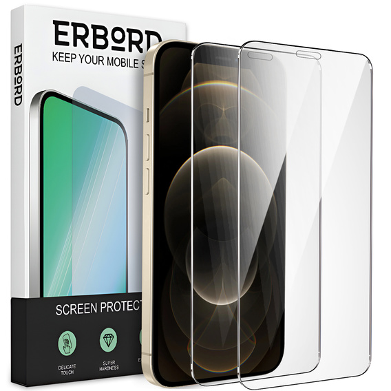 2x Μετριασμένο γυαλί για iPhone 12 Pro Max, ERBORD 9H Hard Glass στην οθόνη
