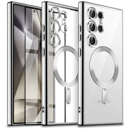 Θήκη για Samsung Galaxy S24 Ultra, Electro MagSafe, ασημένια + Πλήρης κόλλα Κεραμικό γυαλί