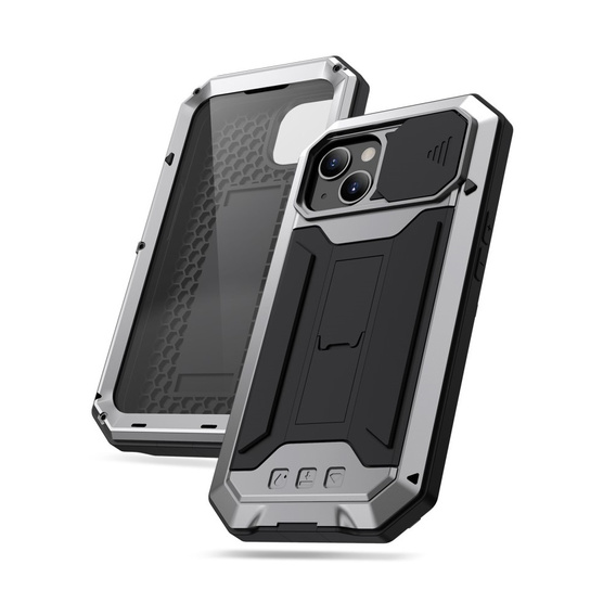 Θήκη για iPhone 13 Mini, R-JUST CamShield Slide, θωρακισμένη, ασημένια / μαύρη