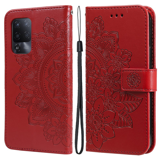 Θήκη με πτερύγιο για Oppo Reno5 Z / A94 / A95 5G, Mandala, κόκκινη