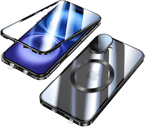 Μαγνητική θήκη MagSafe Dual Glass για iPhone 16, μαύρη