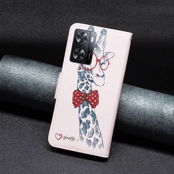 Θήκη με πτερύγιο για OPPO A57 / A57s, Wallet, giraffe, ροζ