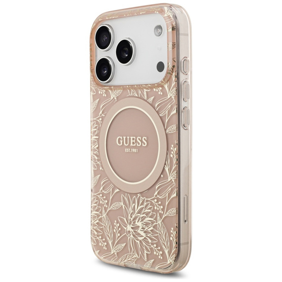 Θήκη Guess IML Flowers Electroplated Allover With Beads Strap, για MagSafe, με λουράκι για iPhone 17 Pro Max