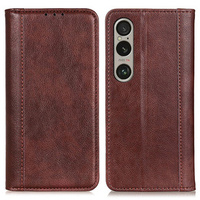 θήκη με πτερύγιο για Sony Xperia 1 VI, Split Leather, καφέ