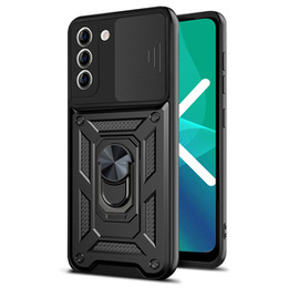 Θωρακισμένη θήκη για Samsung Galaxy S21 FE, θωρακισμένο Slide Ring, μαύρο + γυαλί 9H