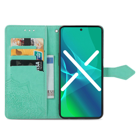 Θήκη με πτερύγιο για Motorola Moto E32 4G, Mandala, πράσινη