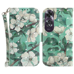 Θήκη με πτερύγιο για Oppo A60, Wallet, Flowers λευκή
