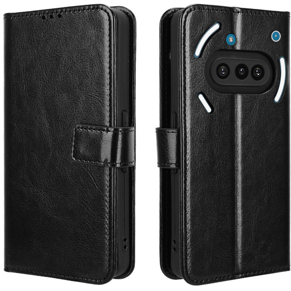 Θήκη με πτερύγιο για Nothing Phone 3A, Crazy Horse Wallet, μαύρη