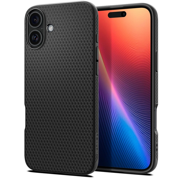 θήκη Spigen για iPhone 16 Plus, Liquid Air, μαύρη + μετριασμένο γυαλί 9H