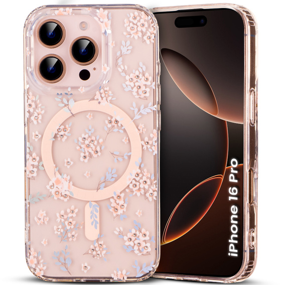 Μαγνητική θήκη με floral laser σχέδιο για iPhone 16 Pro