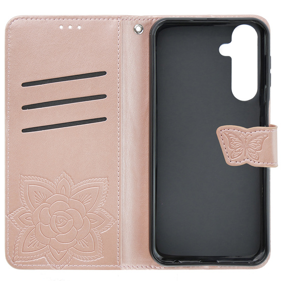 Θήκη με πτερύγιο για Samsung Galaxy S23 FE, Butterfly, ροζ rose gold