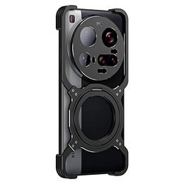 Θήκη για Xiaomi 15 Ultra, Kickstand Bumper, με κάλυμμα φακού, για MagSafe, μαύρο / ασημί