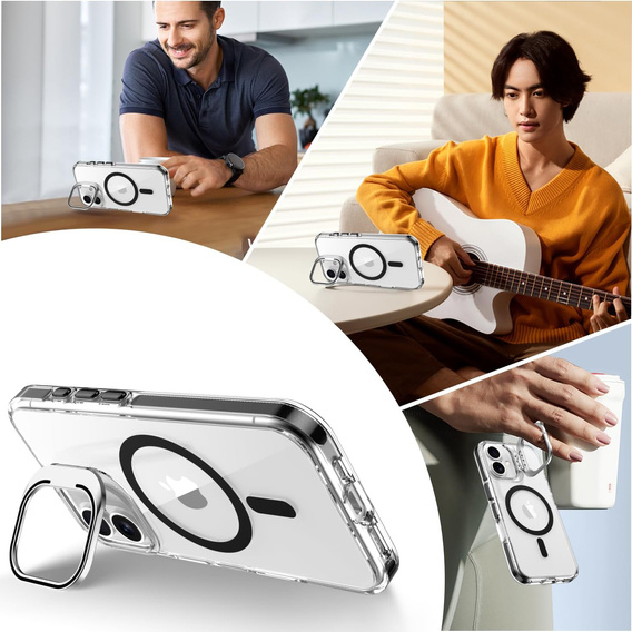 Θήκη για iPhone 17, για MagSafe, με βάση, διάφανη με μαύρα ένθετα