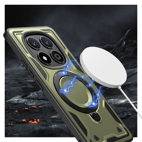 Θήκη για Xiaomi Redmi Note 14 Pro 5G / Poco X7 5G, Στρατιωτικό MagSafe, πράσινη + γυαλί 9H