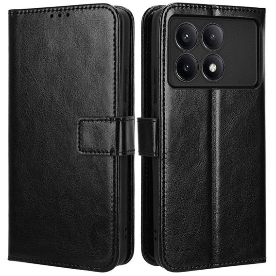Θήκη με πτερύγιο για Xiaomi Poco F6 Pro, Crazy Horse Wallet, μαύρη