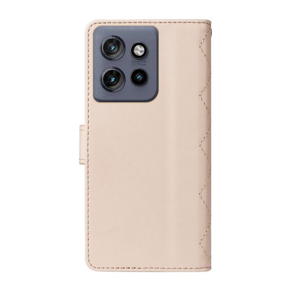 θήκη πτερύγιο για Motorola Edge 50 Neo / Motorola ThinkPhone 25, Rhombus Crossbody Leather, μπεζ