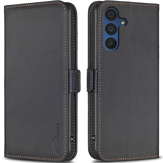 Θήκη με πτερύγιο για Samsung Galaxy A15, BINFEN Wallet, μαύρη + γυαλί 9H 