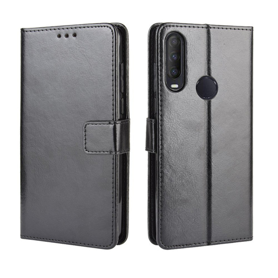 Θήκη με πτερύγιο για Alcatel 1S/1V/3L, Crazy Horse Wallet, μαύρη