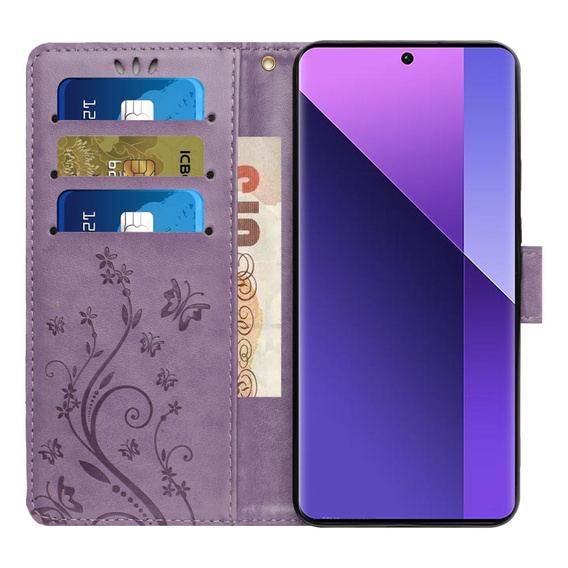 Θήκη με πτερύγιο για Xiaomi Redmi Note 13 Pro+, Butterfly, μωβ