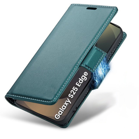 Θήκη για Samsung Galaxy S25 Edge, ERBORD Glossy Litchi, πορτοφόλι με πτερύγιο, πράσινη