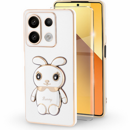 Θήκη για Xiaomi Redmi Note 13 5G, Rabbit, λευκή + μετριασμένο γυαλί 9H